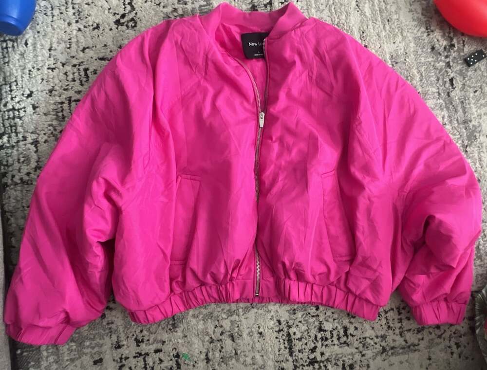 New Look Women's Hot Pink Zip Up Bomber Jacket Size L